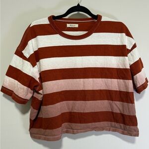 Madewell Women's Shirt Sz XS Softfade Cotton Boxy Crop Stripped Fall Oversized